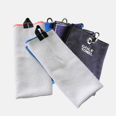 China Custom Golf Towel Golf Towels Waffle Pineapple Thick Grid Microfiber Customize Size Color Logo Printing Square Mini Large 3 Fold Slot for sale