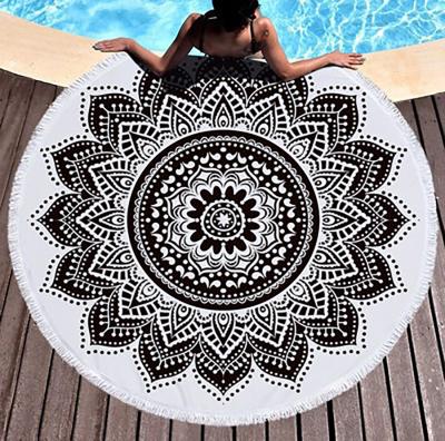 China Compressed Custom Logo Custom Printed Quick Dry Absorbent Good Polyester 100% Luxury Circle Round Beach Towel Pool Towel for sale