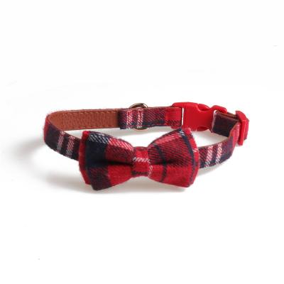 China Light Up New Design Circle Plaid Pet Collar PU Leather Adjustable Soft Bow Collar Pet Collar for sale