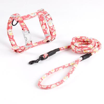 China Floral Adjustable Lights Vest Dog Harness With Leash Set Durable Colorful Nylon Dog Harness Set for sale