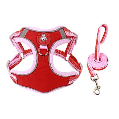 China Reflective High Quality Soft Suede Dog Harness Colorful Dog Harness And Leash Set for sale