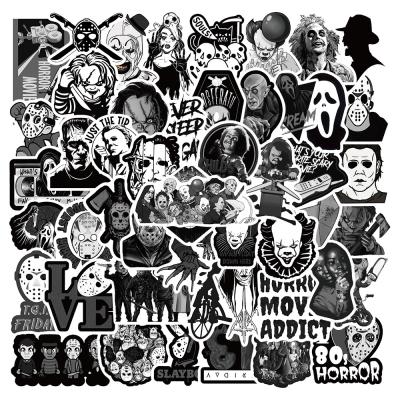 China Black Waterproof+Eco-friendly 50Pcs Halloween Vinyl Sticker Laptop Skateboard Eco-friendly Black Horror Sticker for sale