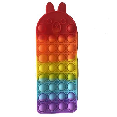 China Toys Bustle 2022 New Design Cute Rainbow Rabbit Bubble Wiggles Person Toy Safety Non-Toxic Simple Bubble Wiggles Person Toy Silicone Wiggles Toys Pencil Bag for sale