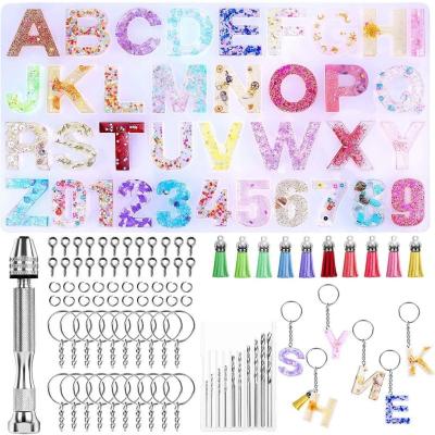 China Sustainable Resin Alphabet Mold Letters Number Silicone Epoxy Resin Molds Kits For DIY Key Chain, Jewelry Pendant Crafts for sale