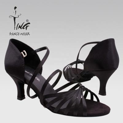 China Custom Available Women's Latin Dance Shoes Satin with Round Head, Medium Heel and Thin Belt Combination for sale