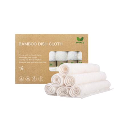 China Sustainable Topeco Customized Logo Household Cleaning Towel Kitchen Bamboo Fiber Cloth For Washing Dishes With Box for sale