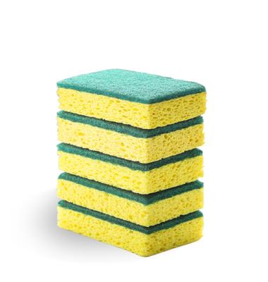 China Topeco Sustainable Cellulose Sponge Wooden Tableware Heavy Duty Yellow Cellulose Scrub Sponge for sale