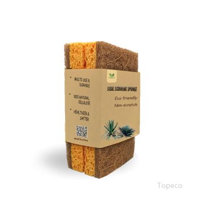 China Topeco Sustainable Size Cellulose Sponge Sisal Scrubber Raw Customized Cellulose Sponge With Sisal Fiber for sale