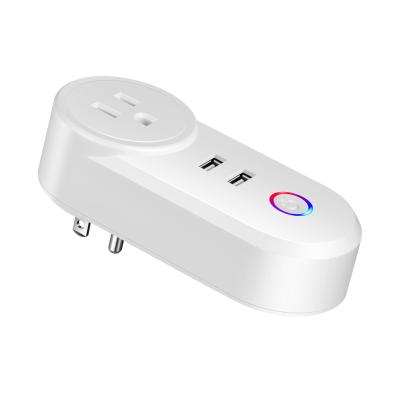 China Customized residential/general purpose 10a 240V voice control no US wifi socket wiring smart plug with dual USB ports power outlet works with Amazon alexa for sale