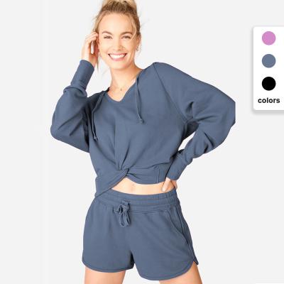 China Ladies Women Breathable Two Piece Hoodie Sweatshirt Casual Sports Shorts Sets For Women for sale