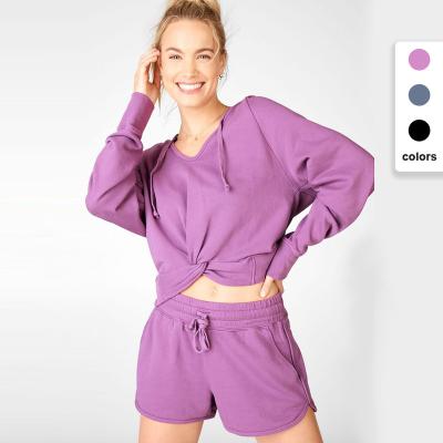 China Ladies Women Breathable Two Piece Hoodie Sweatshirt Casual Sports Shorts Sets For Women for sale