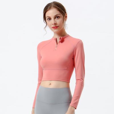 China Breathable Long Sleeves Workout Training Compression Crop Top Gym Women Sport T-Shirt for sale