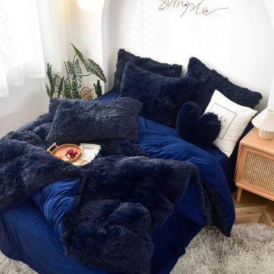 China hot sale 1.0m (3.3 feet) sheet Amazon set faux fur velvet fluffy bed quilt cover fluffy bedding set for winter for sale