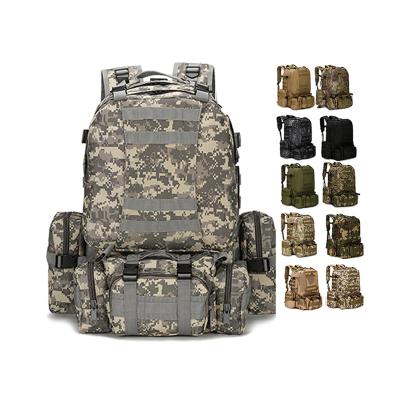 China Sturdy And Durable 55L Large Capacity Mountaineering Assault Combo Bags 4 IN 1 Tactical Military Backpack With 3 MOLLE Bags for sale