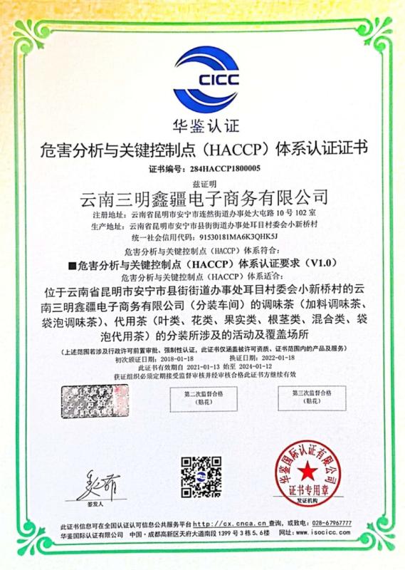 HACCP - Yunnan Sanming Xinjiang E-Commerce Co., Ltd.