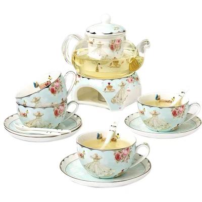 China Viable Hot Selling 15pcs/set Exquisite Bone China Coffee Teapots And Retro Tea Sets European Teapot And Saucer Set for sale