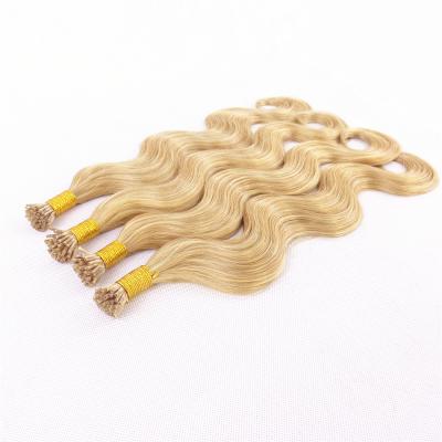 China Indian Human Wave Hair Factory Price Beautiful 100 Silky Straight 10-30 Inch Strands 1g Human Blonde Pre Bonded I Tip Remy Straight Curly Hair for sale