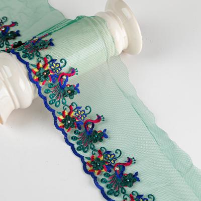 China Wholesale Water Soluble Beaded Flower and Bird Lace Trim Embroidery Tulle Lace Supply forBeaded Embroidery Tulle Lace for sale