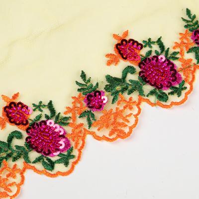 China Multicolor Water Soluble Wholesale Supply Tulle Embroidery Lace Flower Mesh Fabric For Decoration Clothing Garment for sale