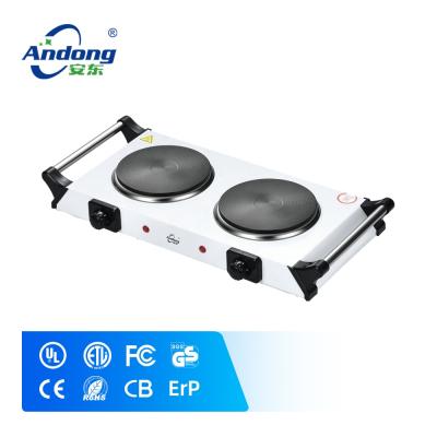 China Hotel 2000 Solid Watts 2 Griddle Double Burner Cooking Stove Electric Hot Plate White With Handle for sale