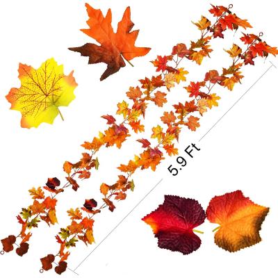 China Artificial Silk Flower Garland Decorative Flowers from Factory Wholesale Romantic Home Decorative and Eco-friendly Autumn Maple Leaves Flower Outdoor for sale