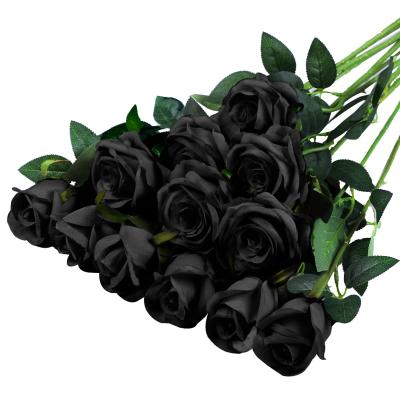 China Wholesale Super Quality Artificial Black Silk Rose Funeral Decor Dried Preserved Decorative Flowers Decorative And Eco-Friendly for sale