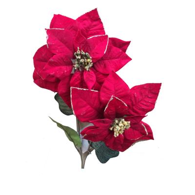 China Christmas Decoration Artificial Velvet Silk Christmas Tree Ornaments Flower For Party Holiday Decoration for sale