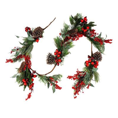 China Hot Sale Decorative And Eco-friendly Flower Garland Red Gold Christmas Pine Cone Berry Home Festival Decorative Artificial Christmas Flowers for sale