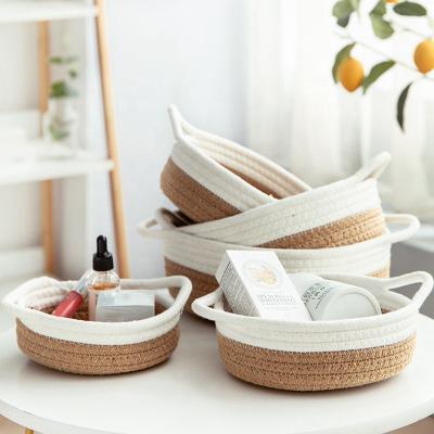 China Sustainable High Quality Cosmetic Storage Baskets Handmade Keys Cotton Weaving Collapsible Storage Basket for sale