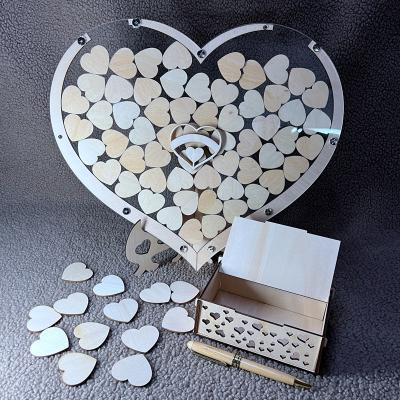 China Wooden Guest Book The Wedding Guestbook Creative Acrylic Wood Signature Heart Sign Heart Sign Wedding Guest Book Wedding Decoration for sale