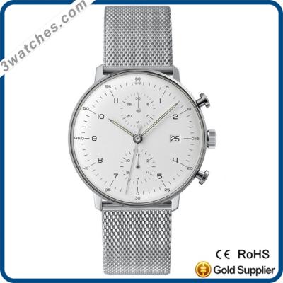 China Auto date 2017best selling luxury silver luminous type mesh strap japan movement wristwatch 3atm men hand fashion waterproof watches for sale