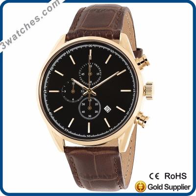 China Alarm Fashion Men's Chronograph Watch Custom Made High Quality Clean Logo Japan Stainless Steel Movement Waterproof Watch Genuine Leather Strap for sale