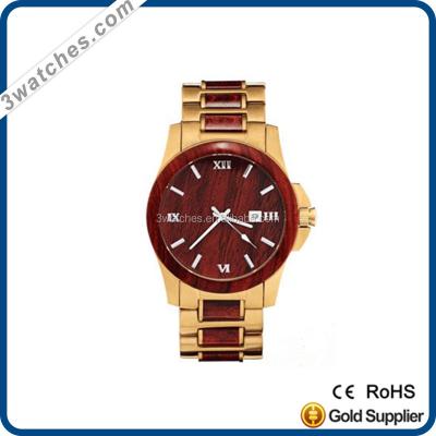 China Alarm Fashion 316L Stainless Steel Quartz Watches Wood Watch Steel Band for sale