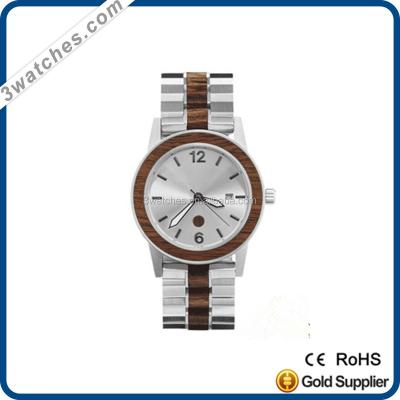 China Luxury Alarm Fashion Mens Brand Wooden Wrist Watch 316L Stainless Steel Quartz Watches for sale