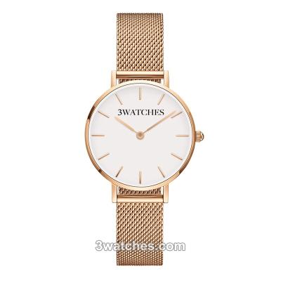 China Automatic Date Rose Gold Mesh Strap Fashion Ladies Stainless Steel Quartz 3atm Custom Women Wrist Watch for sale