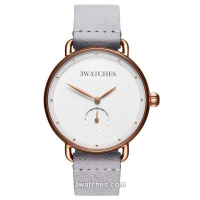 China Automatic Instant Date Clear Color Lady Watch Bronze Casing Gray Leather Watch for sale