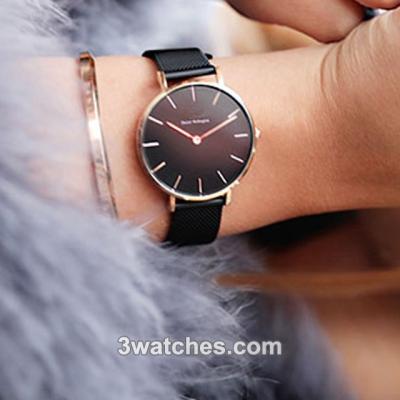 China 2017 Hot Selling Unisex Black Dial Rose Gold Case Black Mesh Strap Watch Water Resistant Watches for sale