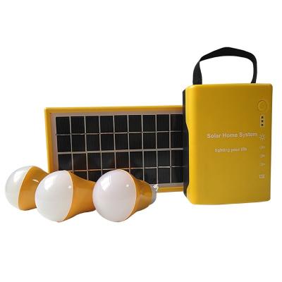 China Home Solar System Home Lighting Kit with Radio 4Ah/6V Battery, 3W 3M Wired Solar Panel and 2 Bulbs Solar Power System for sale