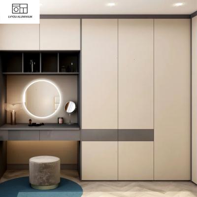 China OEM Light Luxury Hotel Wardrobe Sliding Door Metal Wardrobe Aluminum Bedroom Wardrobe for sale