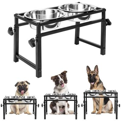 China Non-automatic Adjustable Raised Dog Bowl Feeder with 2 Stainless Steel Dog Bowls Metal Elevated Dog Bowl Stand for sale