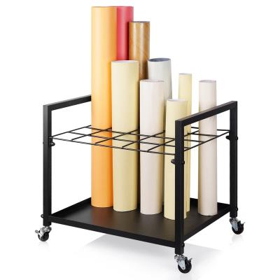 China Stocked Metal Blueprint Storage Cart with Wheels 20 Slots Roll File Holder Storage Blueprint Display Rack Blueprint Holder for sale