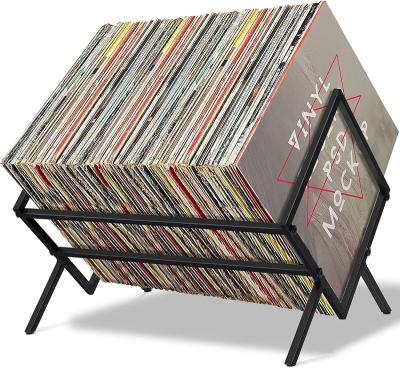 China Stocked Durable Metal Single Tier Record Holder Large Capacity LP Storage Display Stand Mobile Vinyl Record Storage Rack for sale