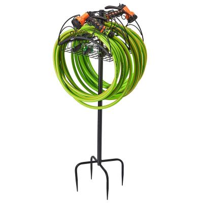 China Anti-Corrosion Detachable Heavy Duty Water Hose Hanger Organizer Thick Metal Hose Reel Stand Freestanding Garden Hose Holder for sale