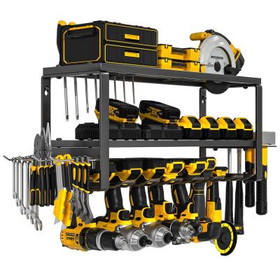 China Behind Doors/On Walls Power Tool Storage Rack,Garage Organization with 7 Drill Holders,Heavy Duty Iron Drill Bit Rack Cordless Tool Organizer for sale