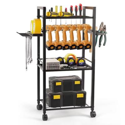 China Workshop Rolling Tool Cart - Power Tool Organizer with Wheels 4 Layer Heavy Duty Drill Holder for Workshop Garage Repair Shop for sale