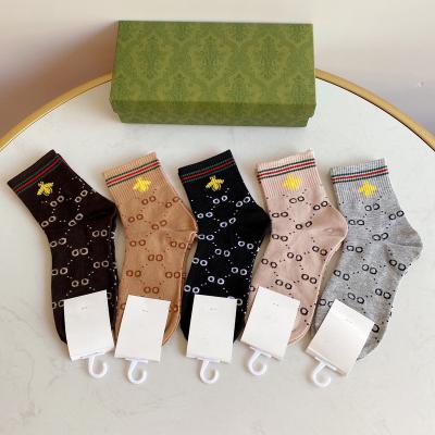 China Designer Luxury Women Socks Factory direct sales QUICK DRY adult high fashion double G LOGO Socks 100% cotton luxury women long sock for sale