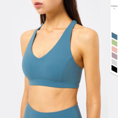 China Wholesale Breathable Sports Bra Apparel Custom Logo Fashion Comfort Sports Bra Workout Crop Back Y Shape Lift Up Sports Bra Backless Logo for sale