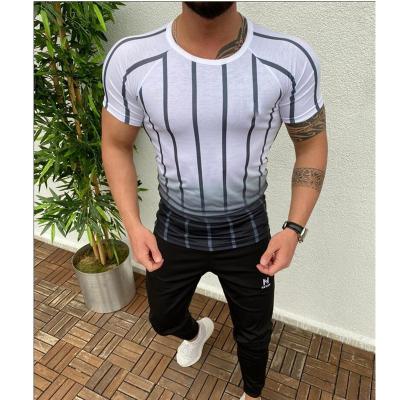 China Customizable Simples Off Shoulder Drop Neck Summer Anti-Wrinkle Scratch Print Sports Gym Men's Slim Fit Casual Quick Dry Round T-shirts for sale