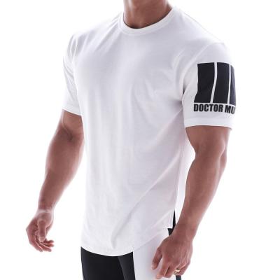 China 2021 Anti-Wrinkle Men's Gym Muscle Shirts Cotton Spandex Mens Sports Shirt Gym Workout Gym Shirts for sale