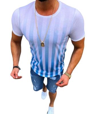 China 2021 Casual Anti-Wrinkle Custom Sunmmer Men's Cotton Stretchy Vertical Striped Sports Short Sleeve For Men's Club Oversized T-shirt for sale